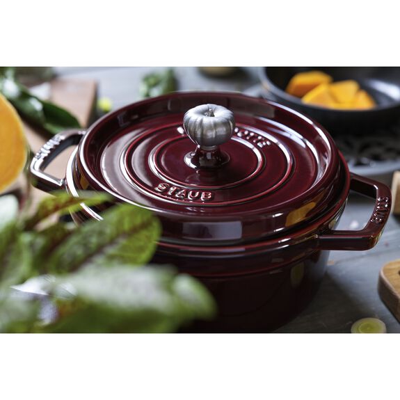 Staub 4 Qt. Cast Iron Round Dutch Oven in Grenadine