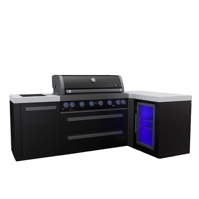 Mont Alpi 805 Black Stainless Steel Island Grill with 90 Degree Corner and Fridge Cabinet, MAi805-BSS90FC