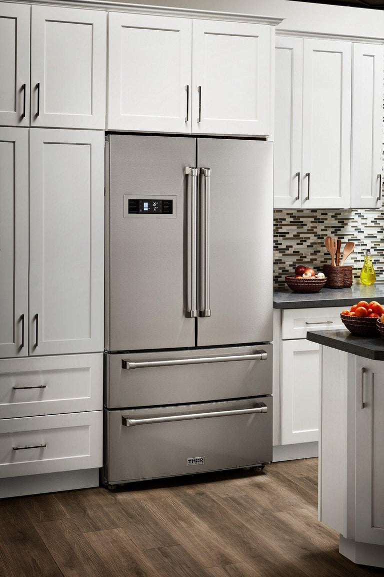 Thor Kitchen 36 in. 20.85 cu. ft. French Door Refrigerator Stainless Steel, HRF3601F | Premium Home Source