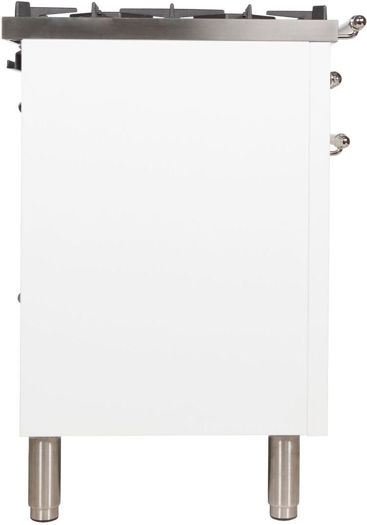 ILVE 30 in. Nostalgie Series Single Oven Natural Gas Burner and Electric Oven Range in White with Chrome Trim, UPN76DMPBXNG