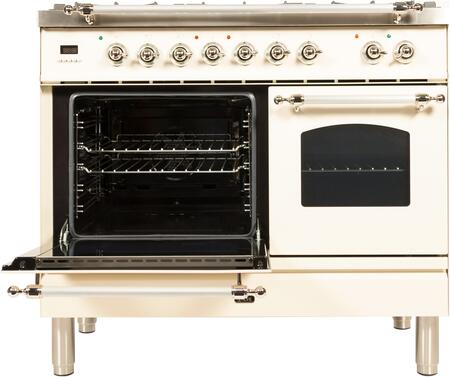 ILVE 40 in. Nostalgie Series Propane Gas Burner and Electric Oven Range in Antique White with Chrome Trim, UPDN100FDMPAXLP