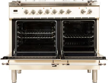 ILVE 40 in. Nostalgie Series Propane Gas Burner and Electric Oven Range in Antique White with Chrome Trim, UPDN100FDMPAXLP