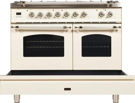 ILVE 40 in. Nostalgie Series Propane Gas Burner and Electric Oven Range in Antique White with Chrome Trim, UPDN100FDMPAXLP