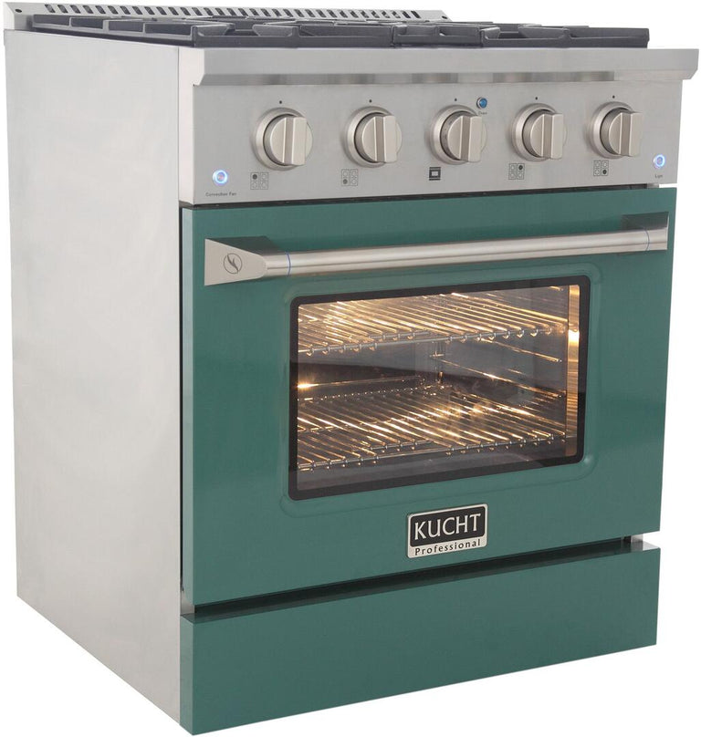 Kucht Professional 30 in. 4.2 cu ft. Propane Gas Range with Green Door and Silver Knobs, KNG301/LP-G