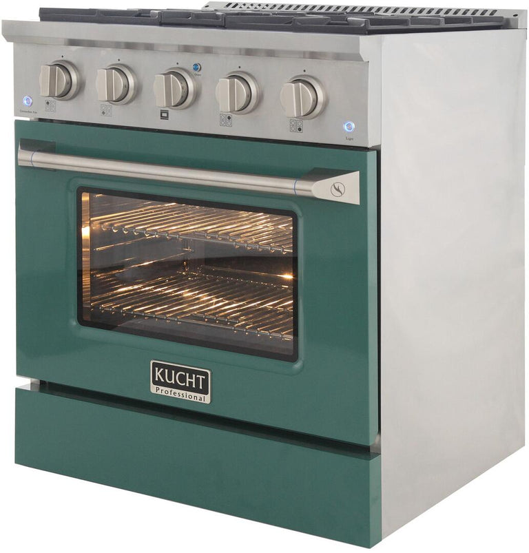 Kucht Professional 30 in. 4.2 cu ft. Propane Gas Range with Green Door and Silver Knobs, KNG301/LP-G