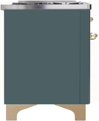 ILVE Majestic II 60" Natural Gas Burner, Electric Oven Range in Blue Grey with Brass Trim, UM15FDNS3BGGNG
