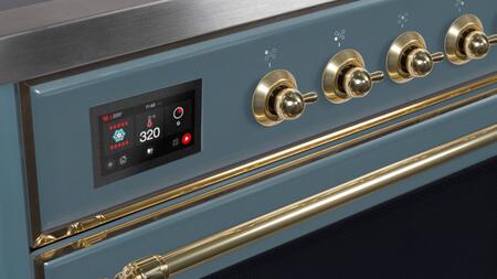 ILVE Majestic II 60" Natural Gas Burner, Electric Oven Range in Blue Grey with Brass Trim, UM15FDNS3BGGNG