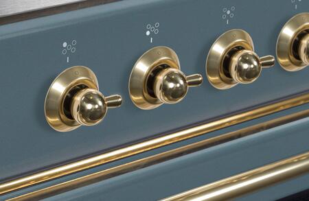 ILVE Majestic II 60" Natural Gas Burner, Electric Oven Range in Blue Grey with Brass Trim, UM15FDNS3BGGNG
