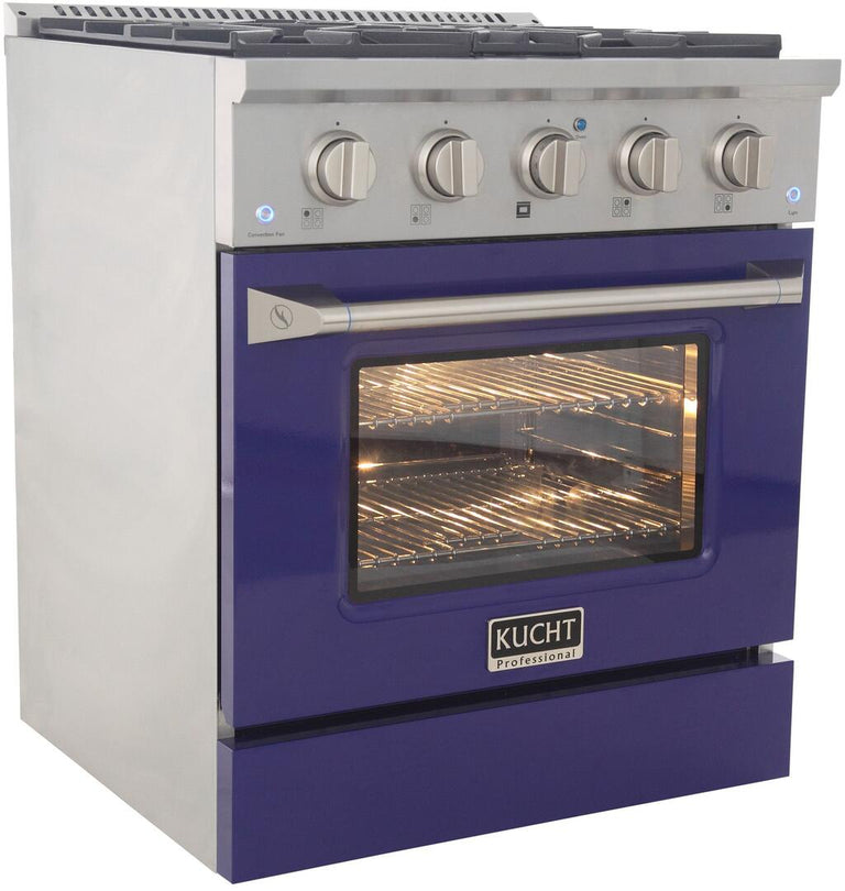 Kucht Professional 30 in. 4.2 cu ft. Propane Gas Range with Blue Door and Silver Knobs, KNG301/LP-B