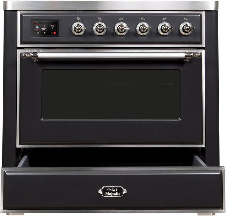 ILVE 36 in. Majestic II Series Electric Induction and Electric Oven Range with 5 Elements in Matte Graphite with Chrome Trim, UMI09NS3MGC