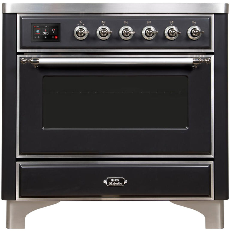 ILVE 36 in. Majestic II Series Electric Induction and Electric Oven Range with 5 Elements in Matte Graphite with Chrome Trim, UMI09NS3MGC