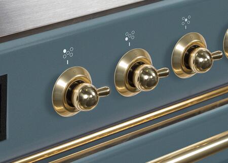 ILVE Majestic II 48" Natural Gas Burner, Electric Oven Range in Blue Grey with Brass Trim, UM12FDNS3BGGNG