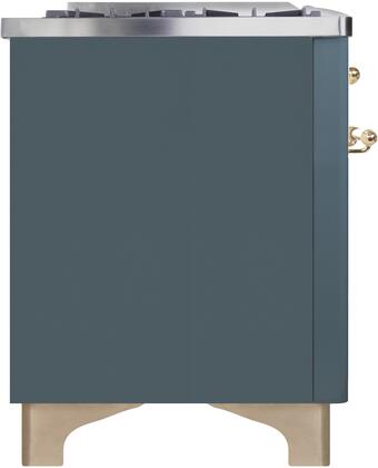 ILVE Majestic II 48" Natural Gas Burner, Electric Oven Range in Blue Grey with Brass Trim, UM12FDNS3BGGNG