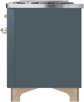 ILVE Majestic II 48" Natural Gas Burner, Electric Oven Range in Blue Grey with Brass Trim, UM12FDNS3BGGNG