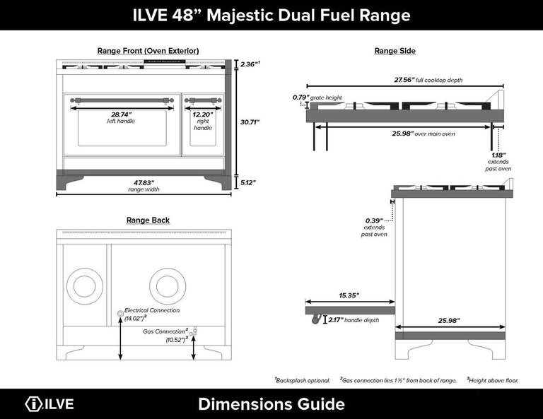 ILVE 48 in. Majestic II Series Propane Gas Burner and Electric Oven Range in White with Brass Trim, UM12FDNS3WHGLP