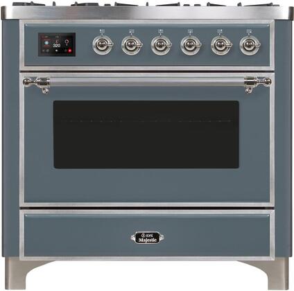 ILVE Majestic II 36" Propane Gas Burner, Electric Oven Range in Blue Grey with Chrome Trim, UM09FDNS3BGCLP