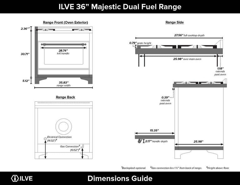 ILVE 36 in. Majestic II Series Propane Gas Burner and Electric Oven Range in Matte Graphite with Brass Trim, UM096DNS3MGGLP