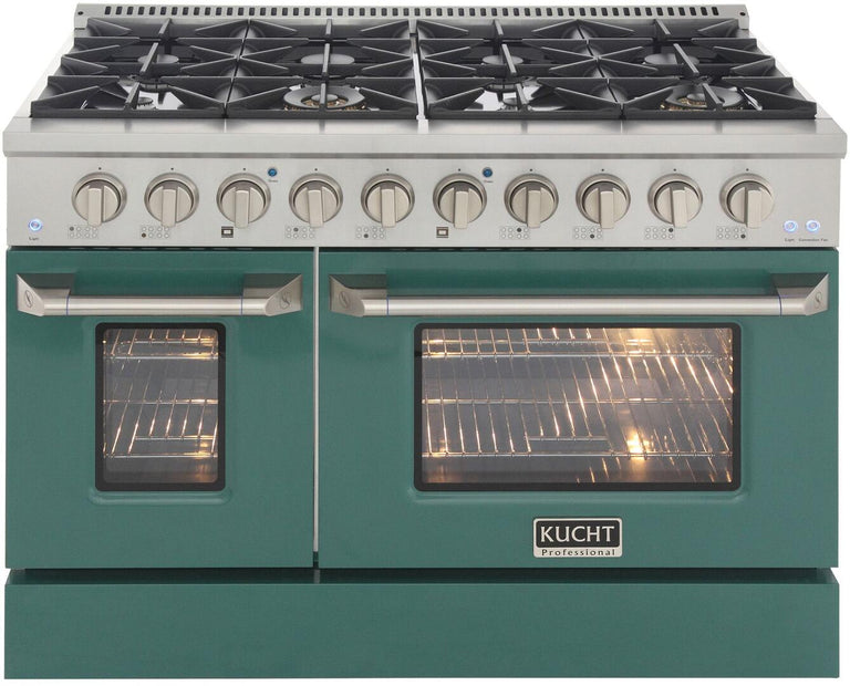Kucht Professional 48 in. 6.7 cu ft. Propane Gas Range with Green Door and Silver Knobs, KNG481/LP-G