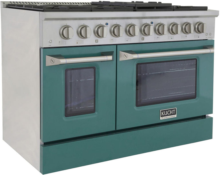 Kucht Professional 48 in. 6.7 cu ft. Propane Gas Range with Green Door and Silver Knobs, KNG481/LP-G