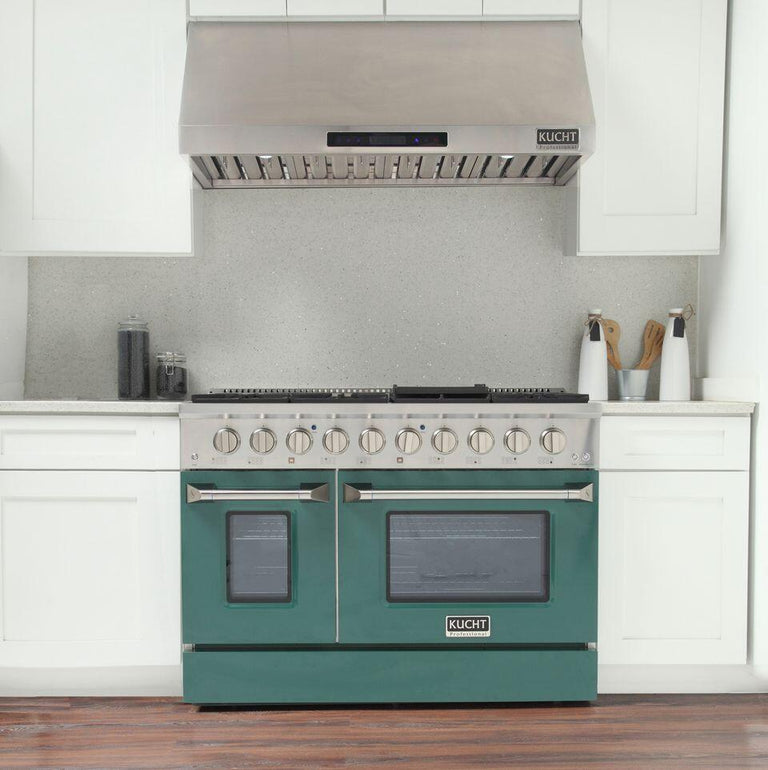 Kucht Professional 48 in. 6.7 cu ft. Natural Gas Range with Green Door and Silver Knobs, KNG481-G