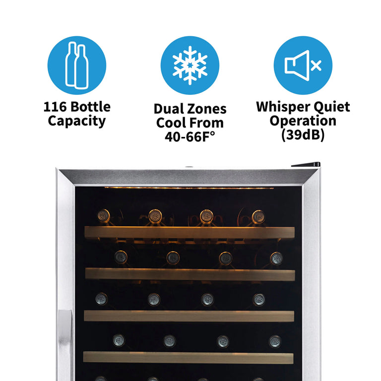 NewAir 24 In. Built-In 116 Bottle Dual Zone Wine Cooler, AWR-1160DB