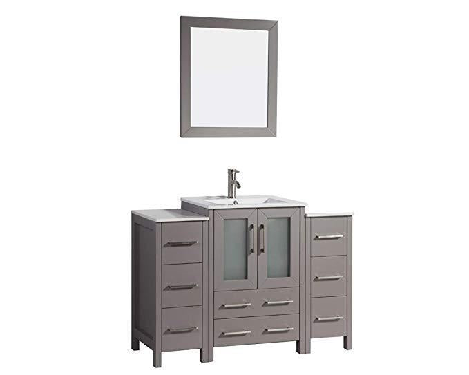 Vanity Art 48 in. Single Sink Vanity Cabinet with Ceramic Sink & Mirror - Grey, VA3024-48G