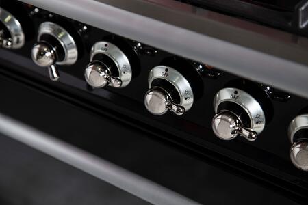 ILVE 48 in. Nostalgie Series Natural Gas Burner and Electric Oven Range in Glossy Black with Chrome Trim, UPN120FDMPNXNG