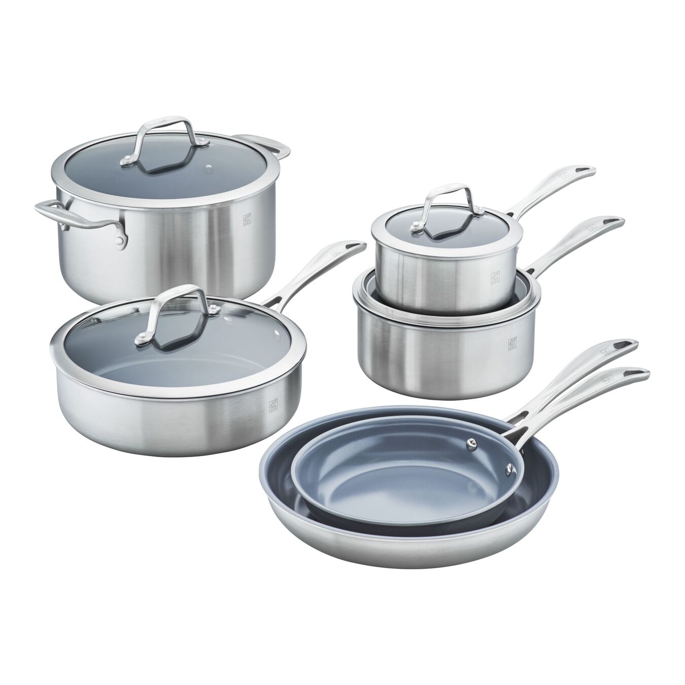 ZWILLING 10pc Stainless Steel Ceramic Nonstick Cookware Set, Spirit 3-Ply Ceramic Nonstick Series