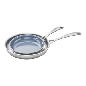 ZWILLING 2pc Stainless Steel Ceramic Nonstick Fry Pan Set, Spirit 3-Ply Ceramic Nonstick Series