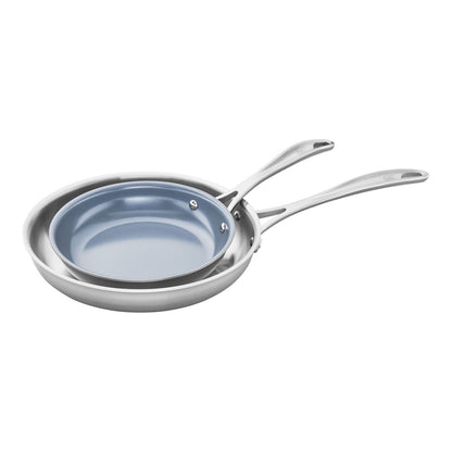 ZWILLING 2pc Stainless Steel Ceramic Nonstick Fry Pan Set, Spirit 3-Ply Ceramic Nonstick Series