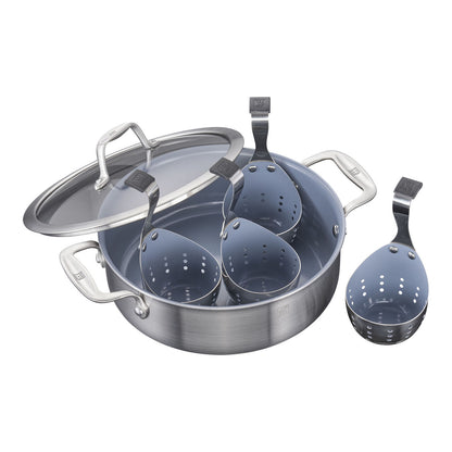 ZWILLING 6pc Stainless Steel Ceramic Nonstick Universal Pan & Egg Poacher Set, Spirit 3-Ply Ceramic Nonstick Series