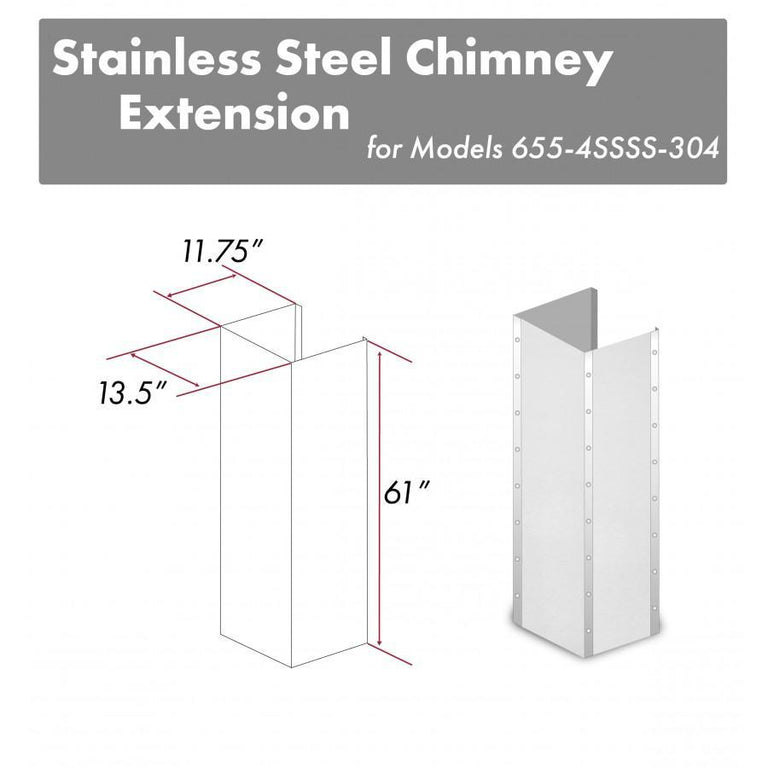 ZLINE 61 in. Stainless Steel Chimney Extension for Ceilings up to 12.5 ft, 655-4SSSS-304-E