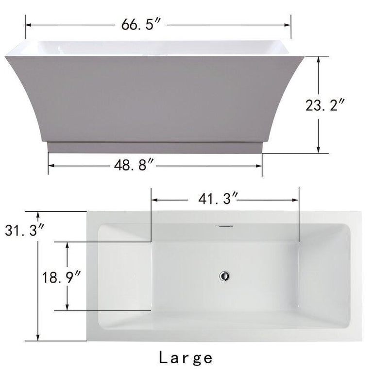 Vanity Art 66.5 in. x 31.5 in. Freestanding Soaking Bathtub, VA6817-L