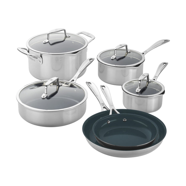 ZWILLING 10pc Stainless Steel Ceramic Nonstick Cookware Set, Clad CFX Series