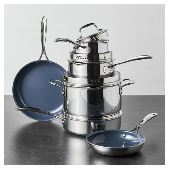 ZWILLING 10pc Stainless Steel Ceramic Nonstick Cookware Set, Clad CFX Series