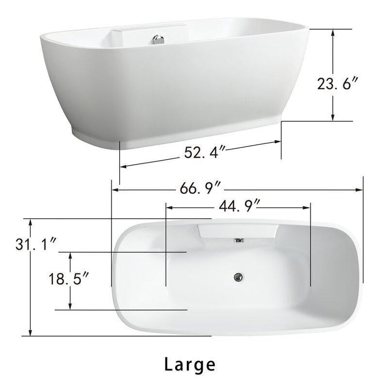 Vanity Art 67 in. x 31 in. Freestanding Soaking Bathtub, VA6835-L