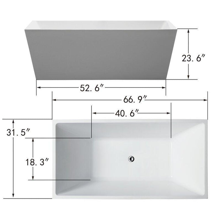 Vanity Art 67 in. x 31 in. Freestanding Soaking Bathtub, VA6813-L