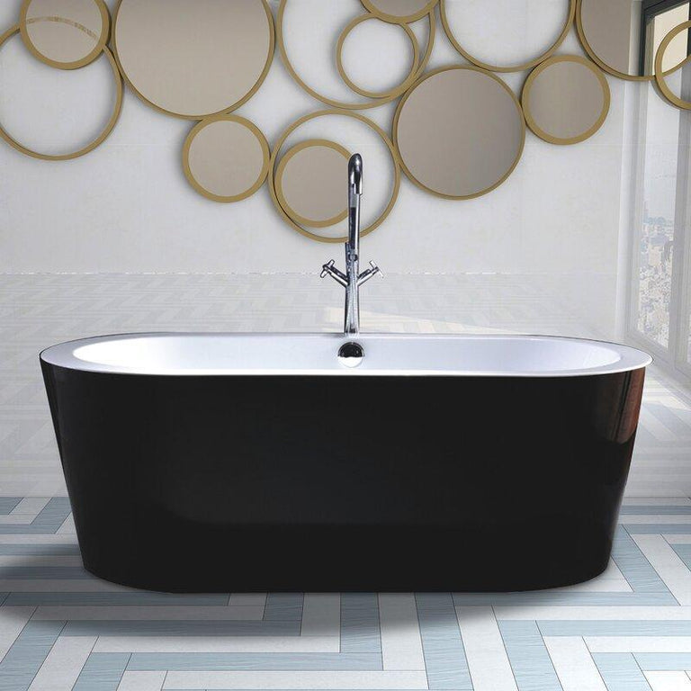 Vanity Art Cholet 67 in. Acrylic Flatbottom Freestanding Bathtub in Black and White, VA6812-BL