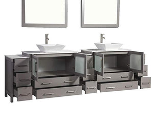 Vanity Art 108 in. Double Sink Vanity Cabinet with Ceramic Vessel Sink & Mirror - Grey, VA3136-108G