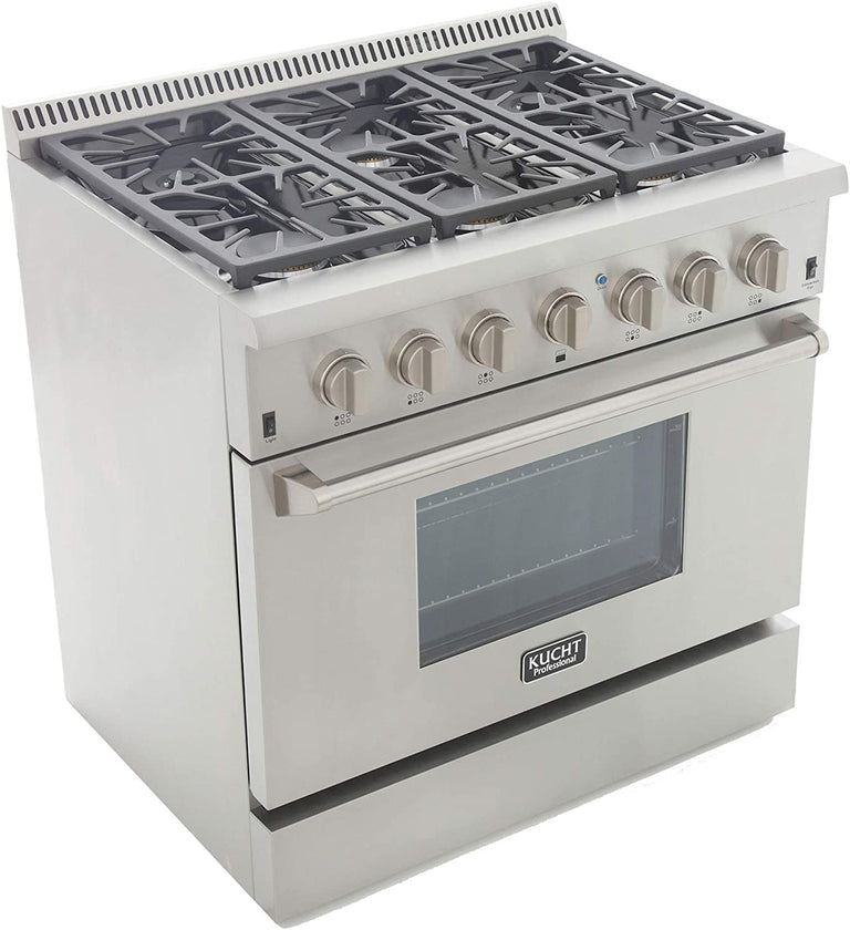 Kucht Professional 36 in. 5.2 cu ft. Propane Gas Range with Classic Silver Knobs, KRG3618U/LP-S