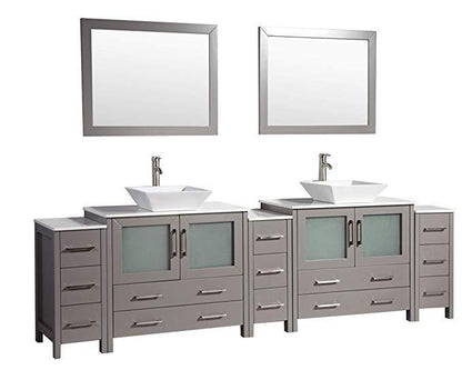 Vanity Art 108 in. Double Sink Vanity Cabinet with Ceramic Vessel Sink & Mirror - Grey, VA3136-108G