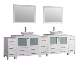 Vanity Art 108 in. Double Sink Vanity Cabinet with Ceramic Vessel Sink & Mirror - White, VA3136-108W