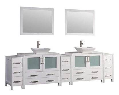 Vanity Art 108 in. Double Sink Vanity Cabinet with Ceramic Vessel Sink & Mirror - White, VA3136-108W