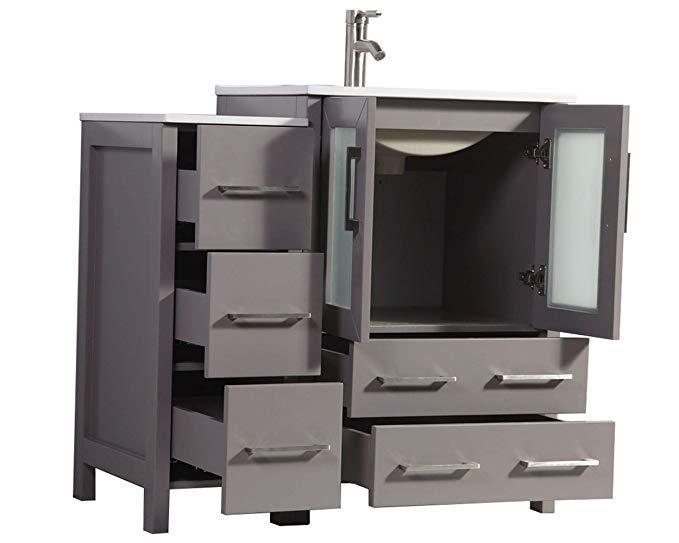 Vanity Art 48 in. Single Sink Vanity Cabinet with Ceramic Sink & Mirror - Grey, VA3024-48G