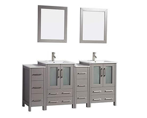 Vanity Art 72 in. Double Sink Vanity Cabinet with Ceramic Sink & Mirror - Grey, VA3024-72G