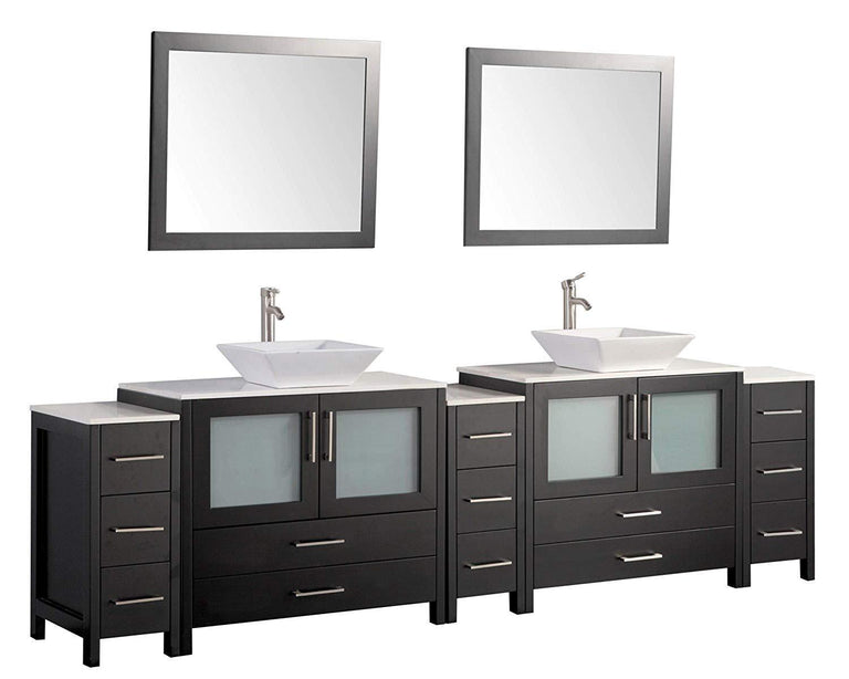 Vanity Art 108 in. Double Sink Vanity Cabinet with Ceramic Vessel Sink & Mirror - Espresso, VA3136-108E