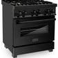 ZLINE 30 in. Professional Gas Burner/Electric Oven in Black Stainless Steel with Brass Burners, RAB-BR-30