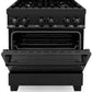 ZLINE 30 in. Professional Gas Burner/Electric Oven in Black Stainless Steel with Brass Burners, RAB-BR-30