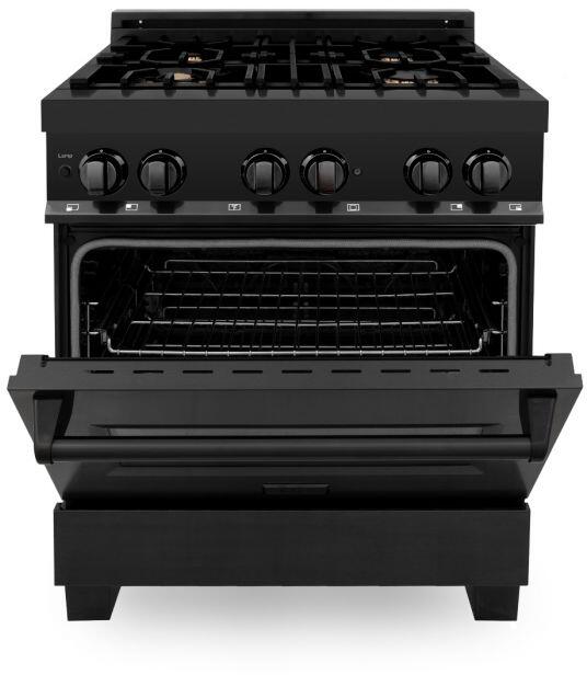ZLINE 30 in. Kitchen Appliance Package with Black Stainless Steel Dual Fuel Range, Convertible Vent Range Hood and Microwave Drawer, 3KP-RABRH30-MW
