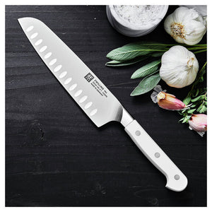 ZWILLING 7" SLIM Hollow Edge Santoku Knife, Pro Le Blanc Series